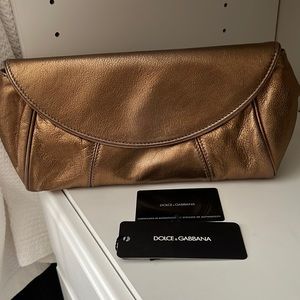 Dolce & Gabbana bronze evening clutch w/gold chain